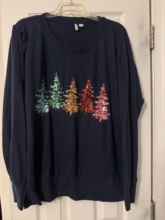 Cato Sweaters - Cato Navy Sequin Tree Pullover Sweater